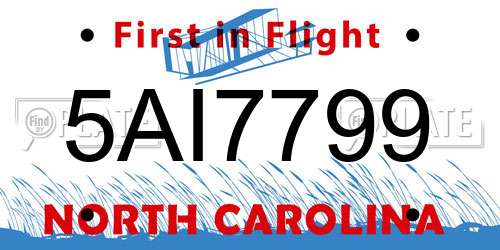 5AI7799 North Carolina License Plate