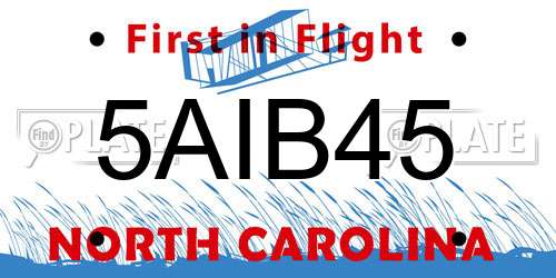 5AIB45 North Carolina License Plate