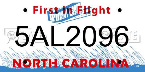5AL2096 North Carolina License Plate