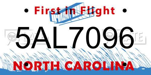 5AL7096 North Carolina License Plate