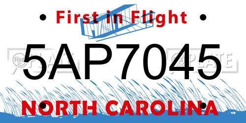 5AP7045 North Carolina License Plate