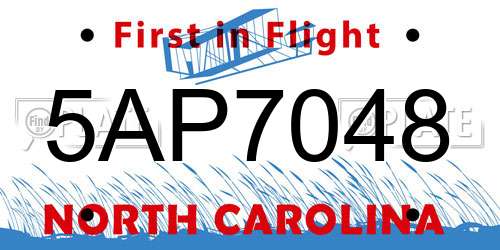 5AP7048 North Carolina License Plate