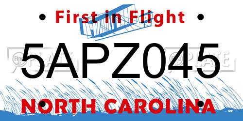 5APZ045 North Carolina License Plate