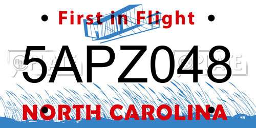 5APZ048 North Carolina License Plate