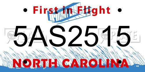 5AS2515 North Carolina License Plate