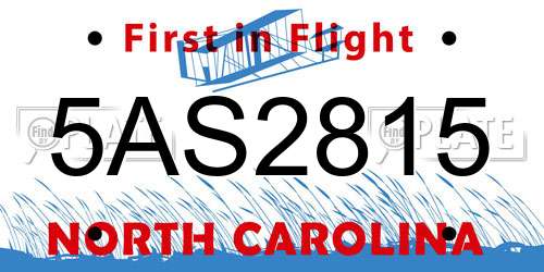 5AS2815 North Carolina License Plate