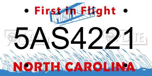 5AS4221 North Carolina License Plate