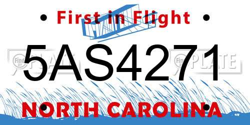 5AS4271 North Carolina License Plate