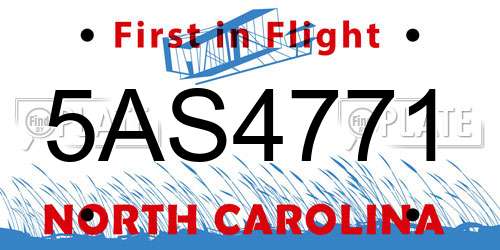 5AS4771 North Carolina License Plate