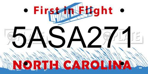5ASA271 North Carolina License Plate