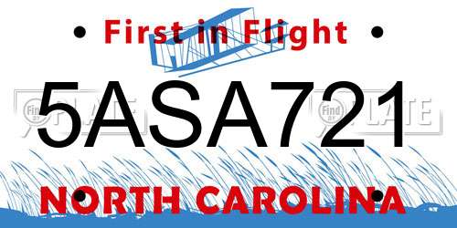 5ASA721 North Carolina License Plate
