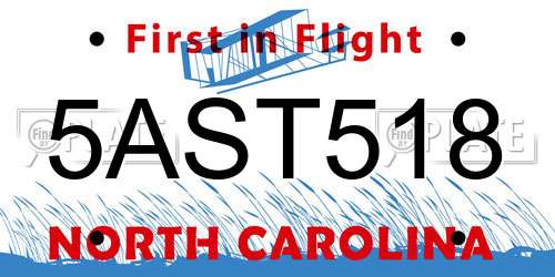 5AST518 North Carolina License Plate