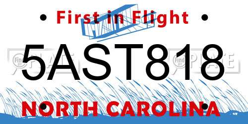 5AST818 North Carolina License Plate