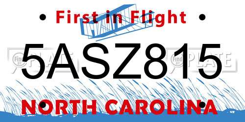 5ASZ815 North Carolina License Plate