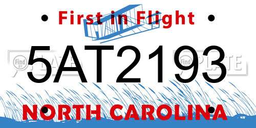 5AT2193 North Carolina License Plate