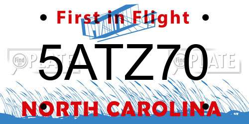 5ATZ70 North Carolina License Plate