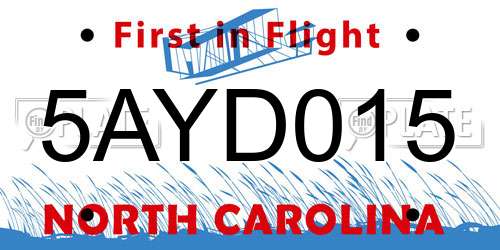 5AYD015 North Carolina License Plate