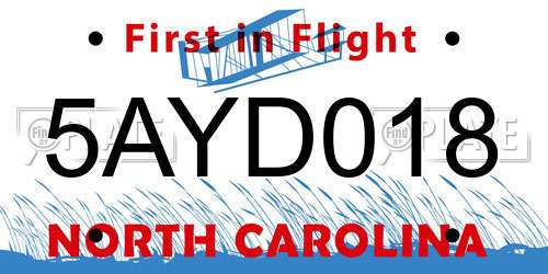5AYD018 North Carolina License Plate