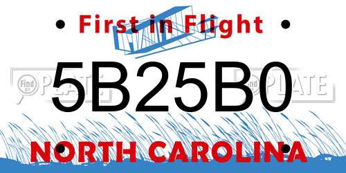 5B25B0 North Carolina License Plate