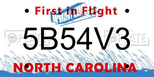 5B54V3 North Carolina License Plate