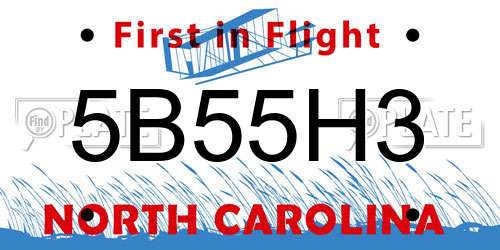 5B55H3 North Carolina License Plate
