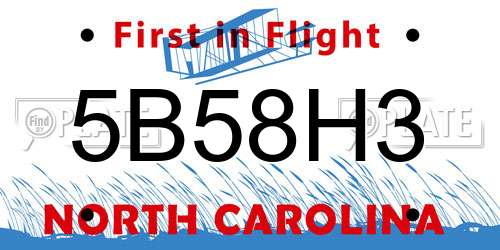 5B58H3 North Carolina License Plate
