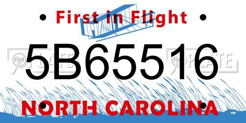 5B65516 North Carolina License Plate