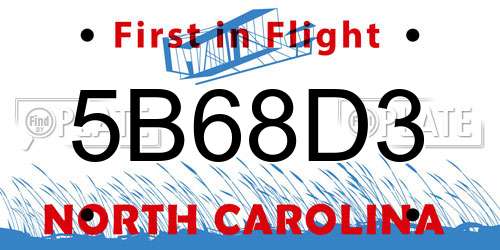 5B68D3 North Carolina License Plate