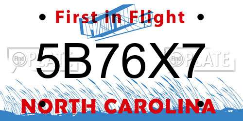 5B76X7 North Carolina License Plate