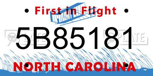 5B85181 North Carolina License Plate