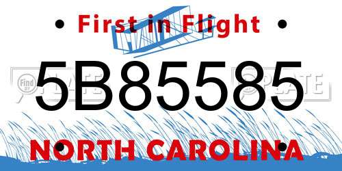 5B85585 North Carolina License Plate