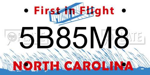 5B85M8 North Carolina License Plate