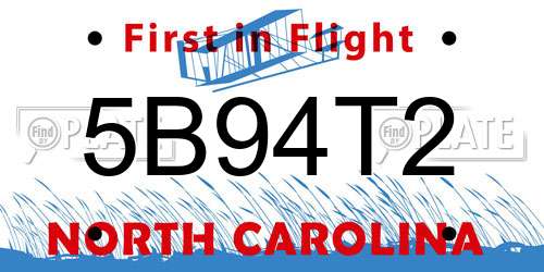 5B94T2 North Carolina License Plate