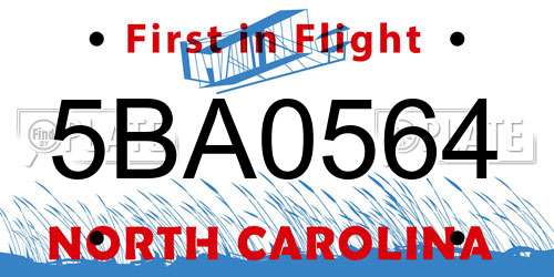 5BA0564 North Carolina License Plate