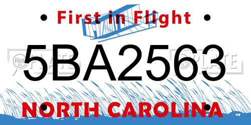 5BA2563 North Carolina License Plate