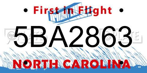 5BA2863 North Carolina License Plate