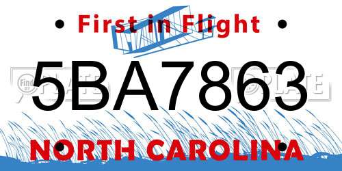 5BA7863 North Carolina License Plate