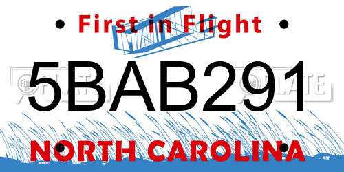 5BAB291 North Carolina License Plate