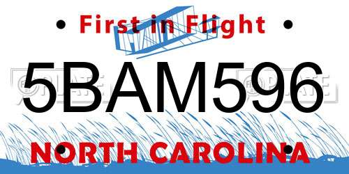 5BAM596 North Carolina License Plate