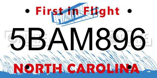 5BAM896 North Carolina License Plate