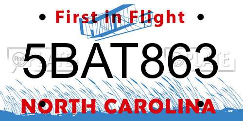 5BAT863 North Carolina License Plate