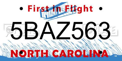5BAZ563 North Carolina License Plate