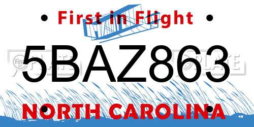 5BAZ863 North Carolina License Plate