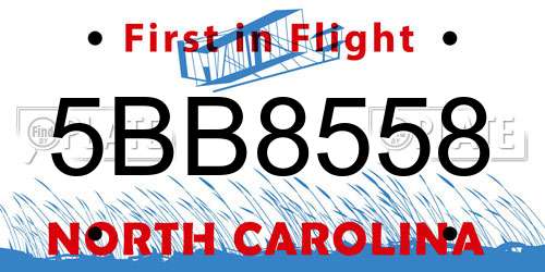 5BB8558 North Carolina License Plate