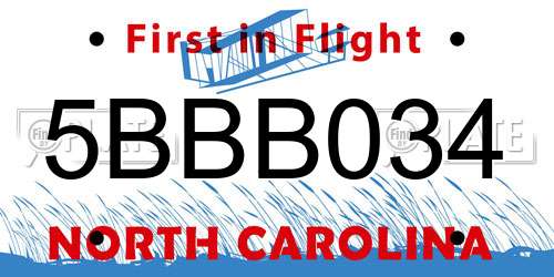 5BBB034 North Carolina License Plate