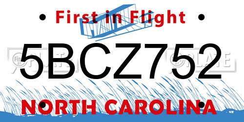 5BCZ752 North Carolina License Plate