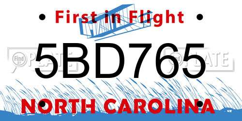 5BD765 North Carolina License Plate