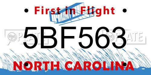5BF563 North Carolina License Plate
