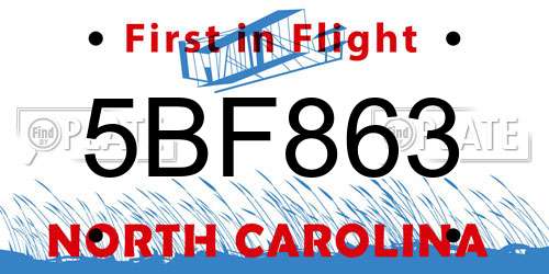 5BF863 North Carolina License Plate