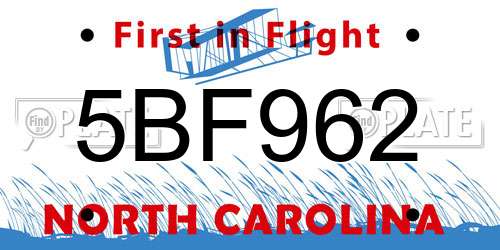 5BF962 North Carolina License Plate